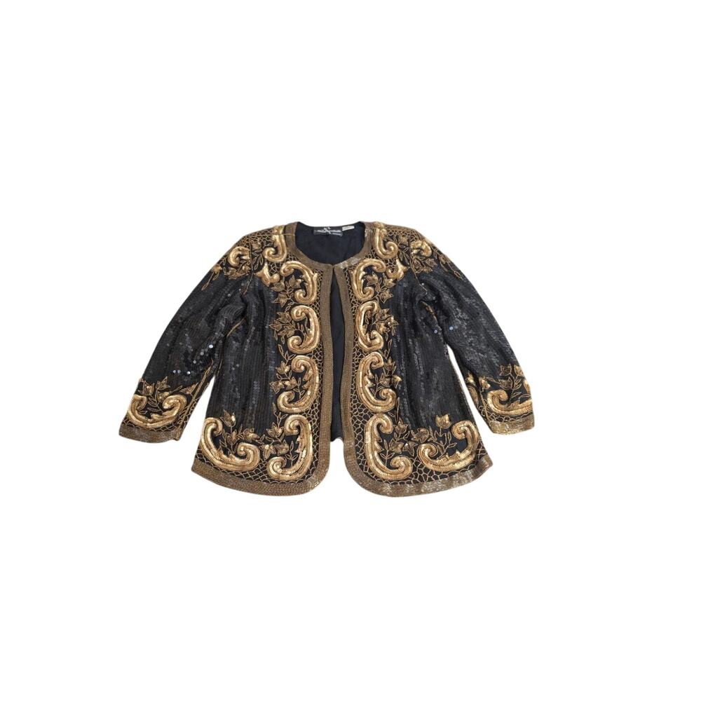 Mademoiselle Bayonne Black Gold Sequin Beaded Pure Silk Jacket India